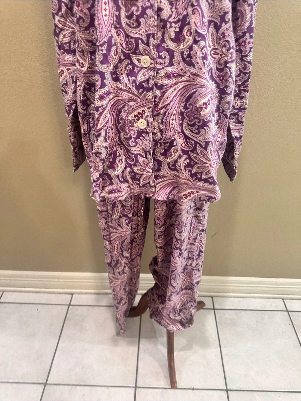 Lauren Ralph Lauren Purple Paisley Cotton Pajama Set Classic Button-Front XL